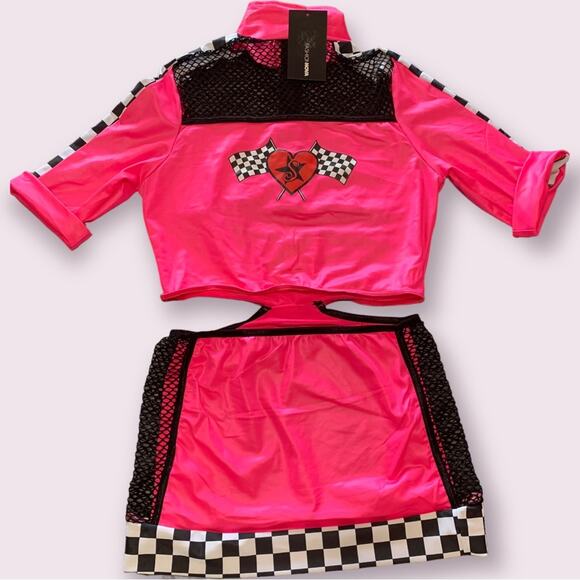 Checkered Mini Dress Fashion Nova The Finish Line Costume Pink Racer Girl Large - Picture 11 of 12